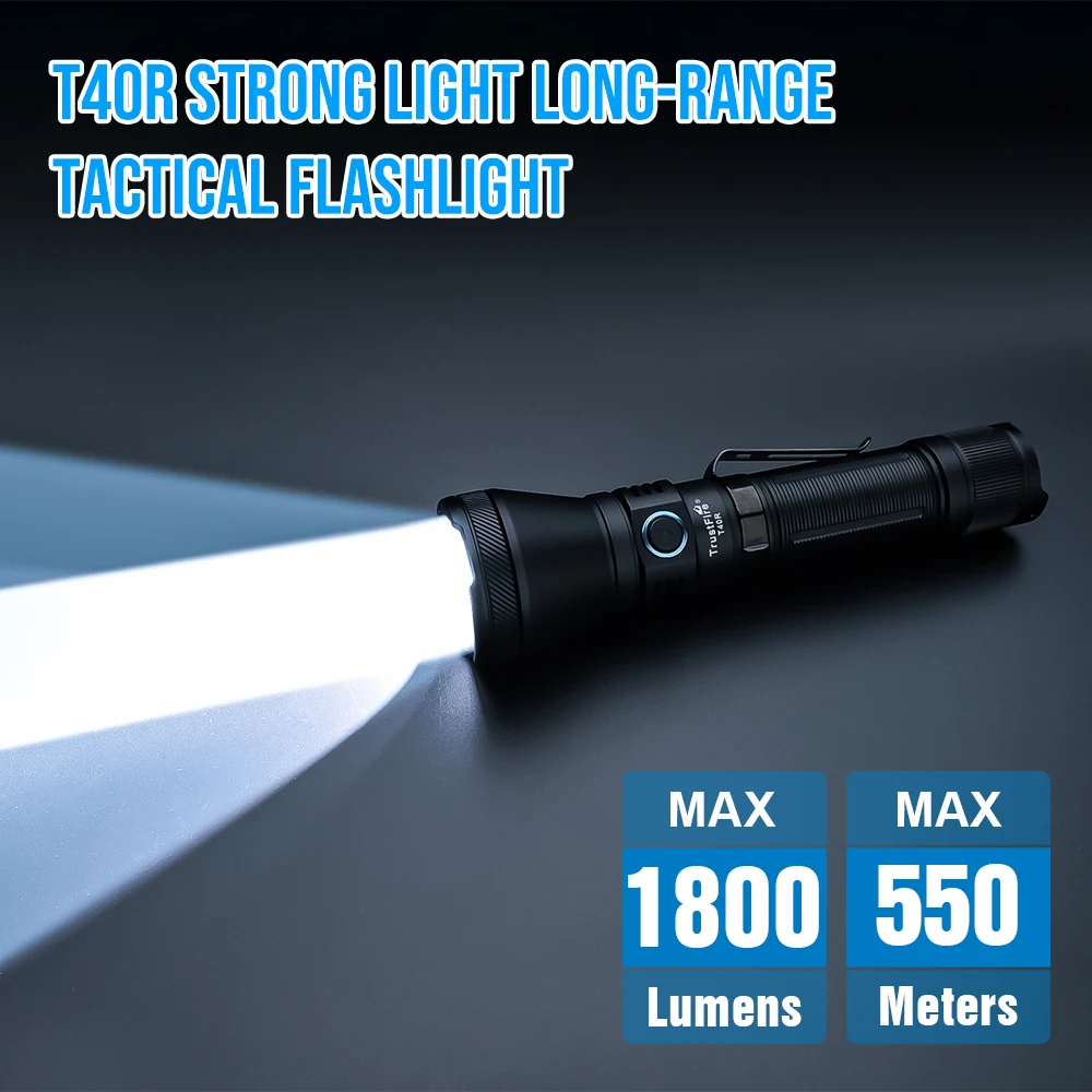 Linternas Led tácticas del ejército Trustfire T40R, 1800 lúmenes, lámpara recargable de haz de 550 metros, antorcha militar IP68 con carga USB