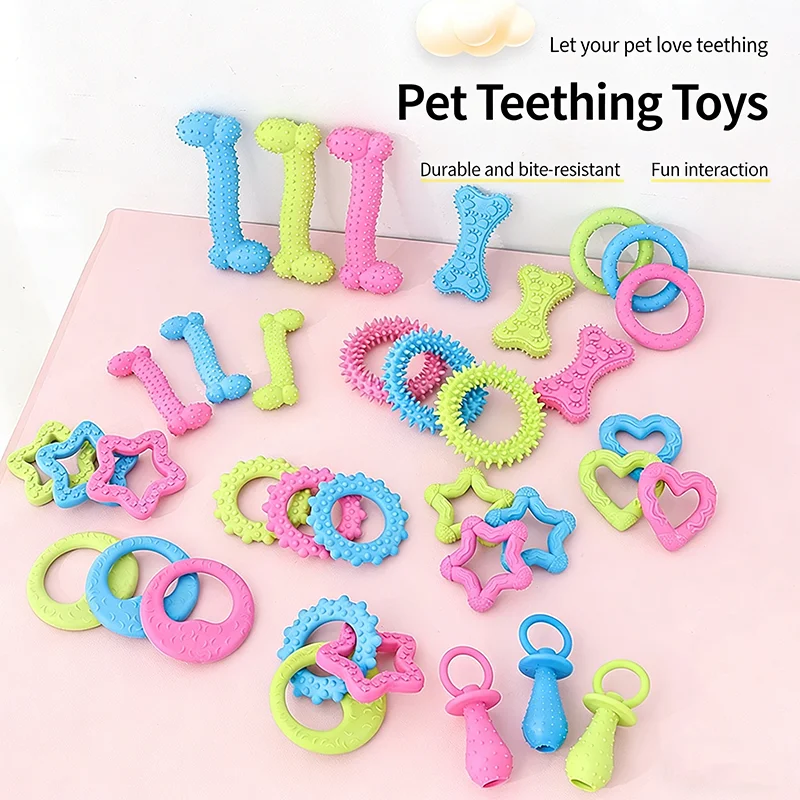 Juguete masticable de goma suave con forma de hueso para mascotas, resistente a mordidas, para limpieza de dientes molares, juguetes interactivos de entrenamiento para perros