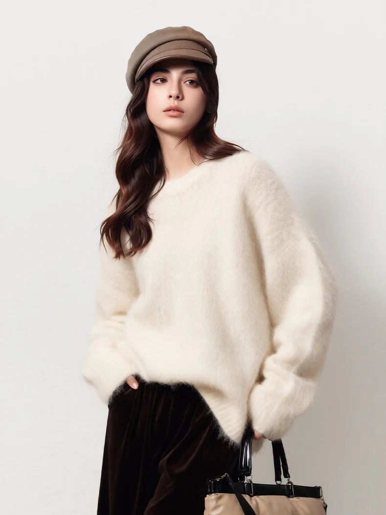 SuyaDream Suéteres Cálidos de Alpaca para Mujer, Suéteres Holgados con Mangas Caídas, Suéter de Punto de Lana Cepillada, Top Otoño Invierno 2026