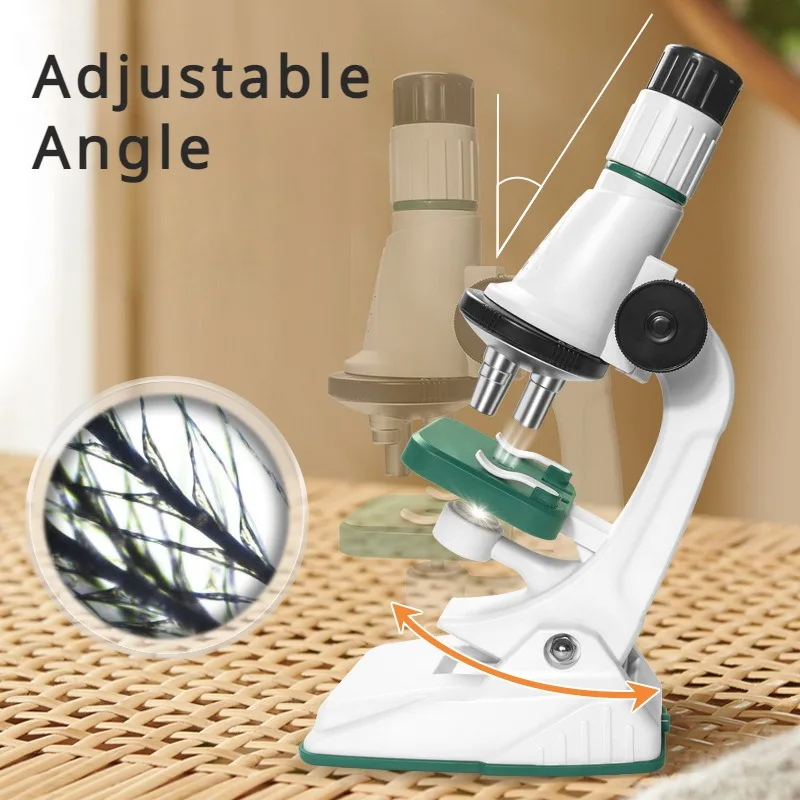 Kit de microscopio para niños, 200x 600x 1200x, juguete de tallo de ciencia biológica, lupa de mano, microscopio de bolsillo educativo escolar con luz LED