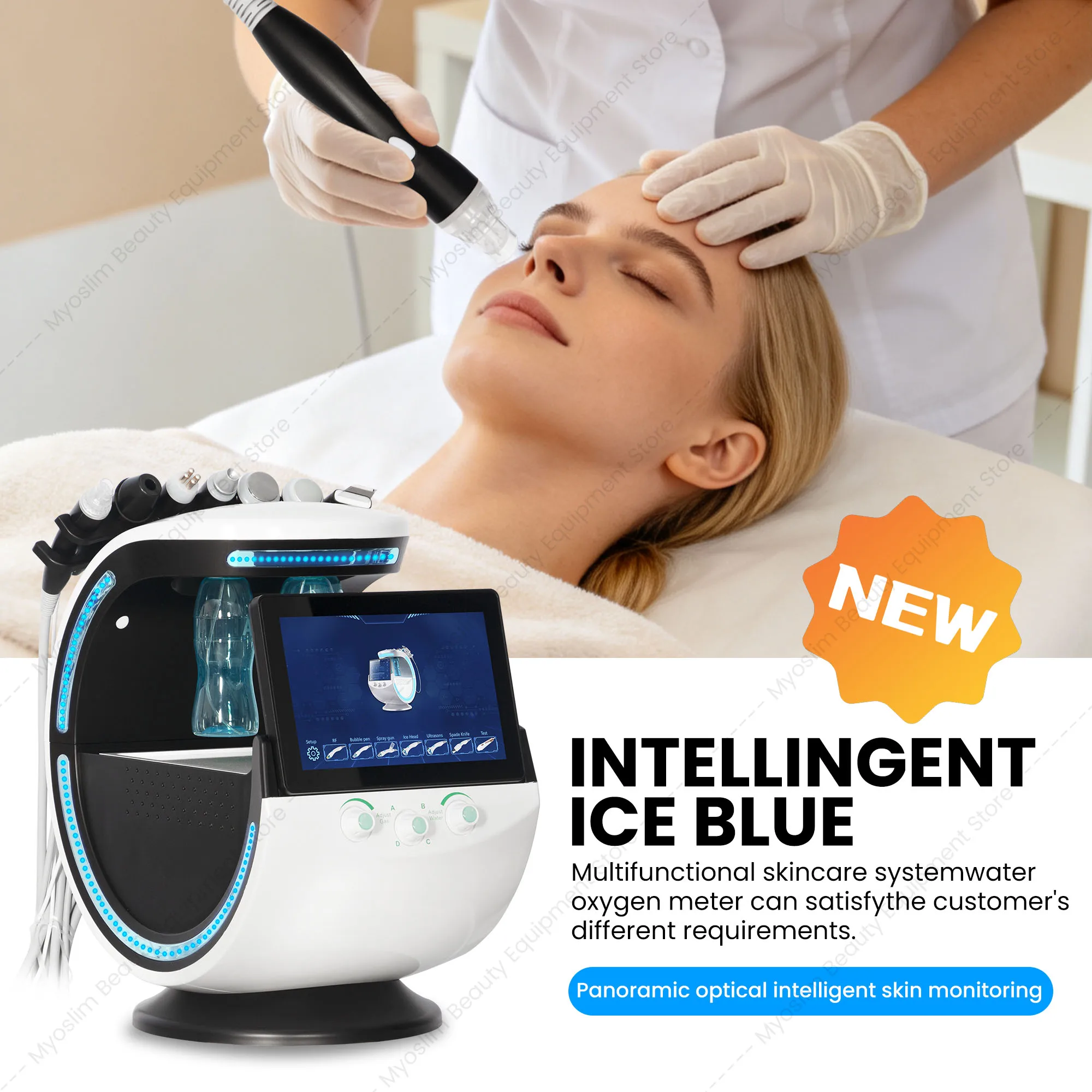 Máquina Facial Hydra Inteligente 7 en 1, Analizador de Piel, Limpieza Profunda de Poros, Dispositivo de Belleza Antienvejecimiento Hydra Lift, Azul Hielo