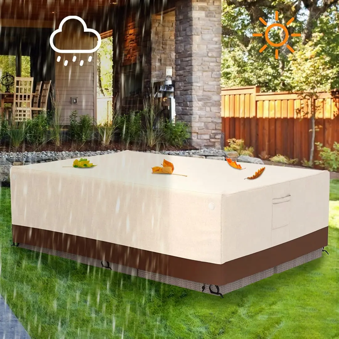 420D HEAVY DUTY Cubierta para muebles de jardín al aire libre para sofá, mesa, silla, Patio, impermeable, a prueba de viento, Anti-UV contra la lluvia y la nieve