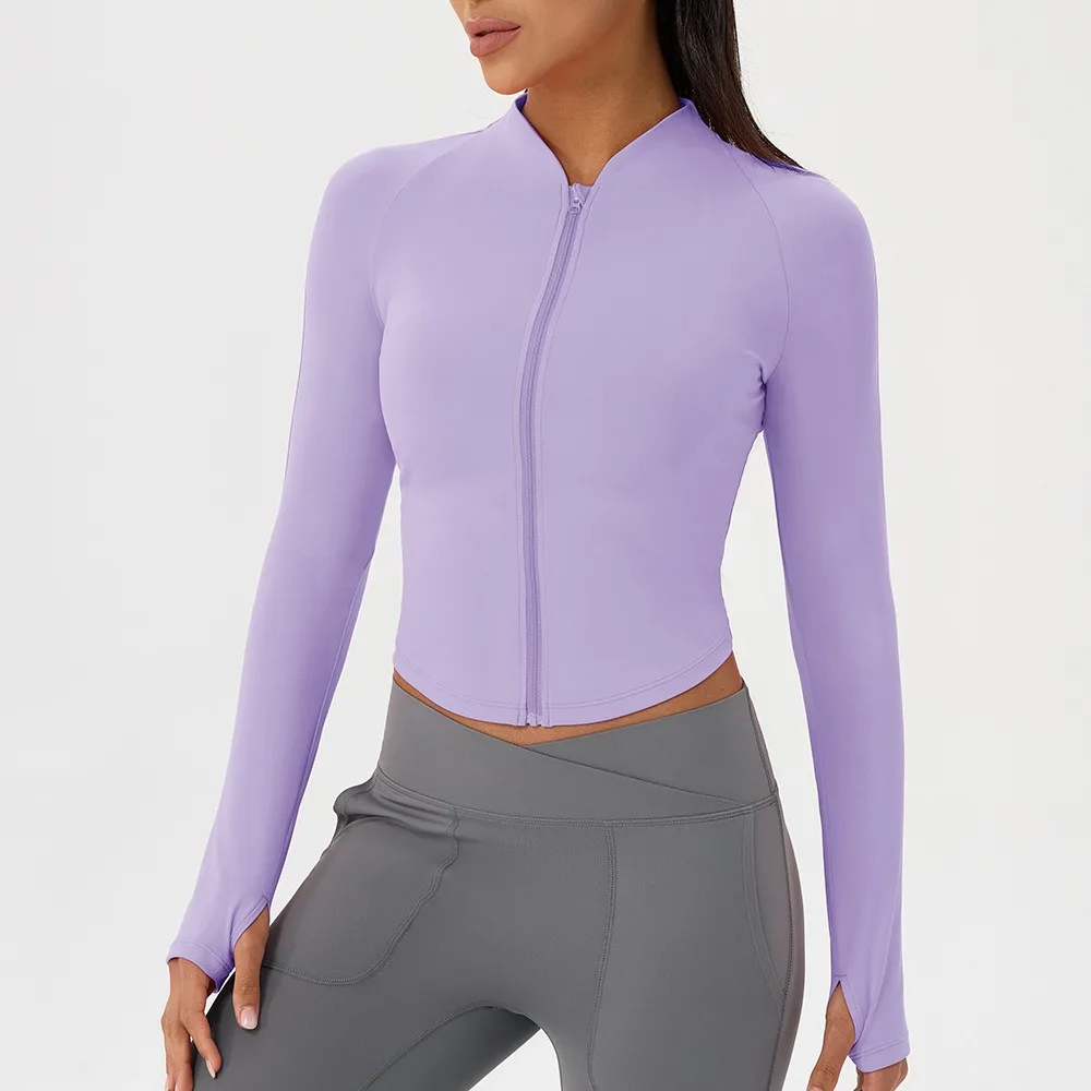 2025 Camisa deportiva de manga larga para Yoga para mujer, cárdigan ajustado de secado rápido con cremallera, Top de entrenamiento, ropa deportiva para correr al aire libre, chaqueta de gimnasio