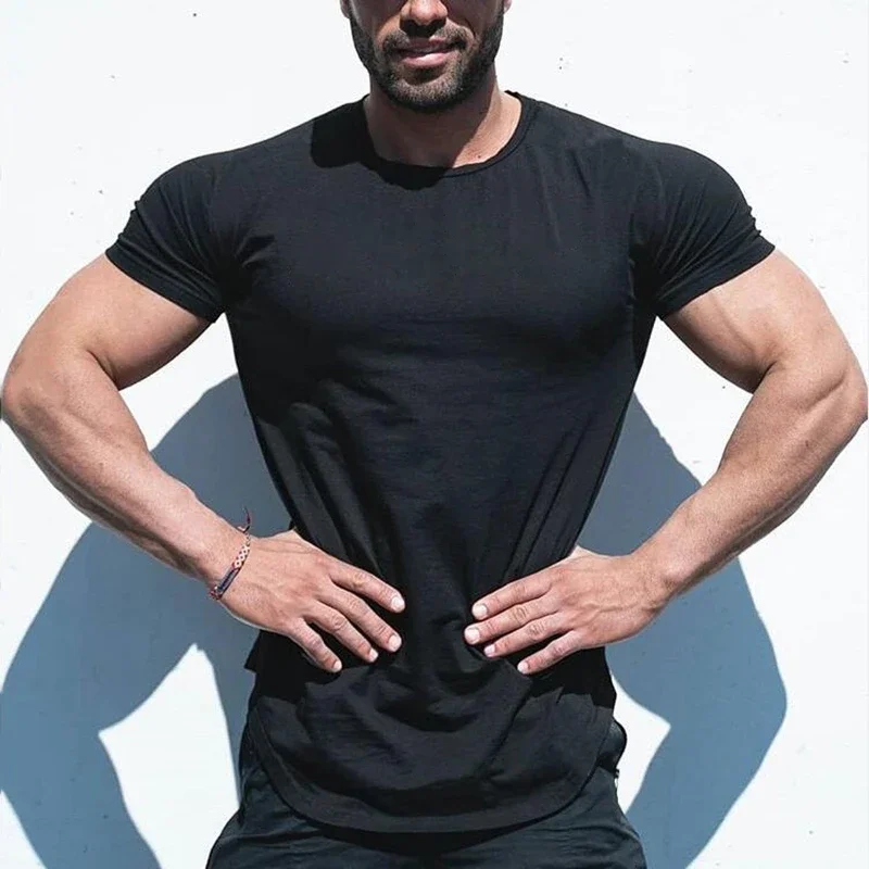 Ropa lisa, camiseta a la moda para hombre, algodón, transpirable, Fitness, manga corta, gimnasio, camiseta ajustada de verano para hombre, informal y cómoda