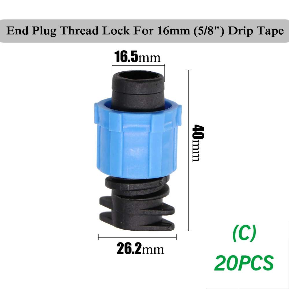 20 piezas 16mm 5/8 "irrigación por goteo con codo extremo en T conector de bloqueo roscado jardín agrícola ahorro de agua Ho