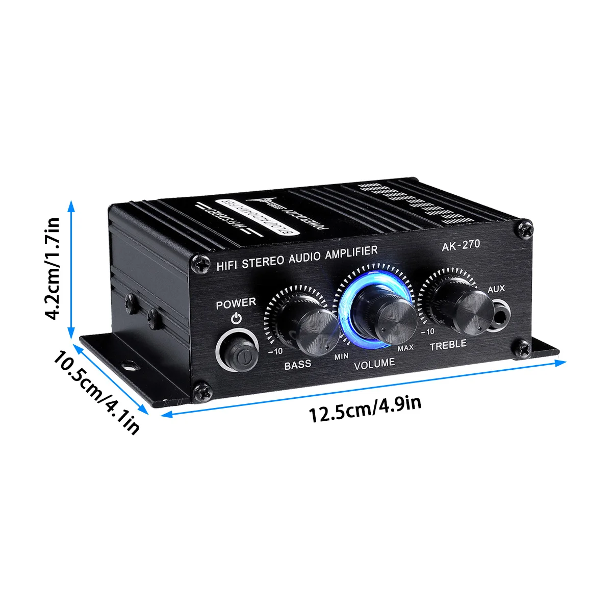 AK270 Mini Amplificador de Audio de 12V para Auto, Amplificador de Sonido Digital para Casa y Auto, Canal 2.0, Amplificador de Potencia, Compatible con Agudos y Bajos, Entrada AUX
