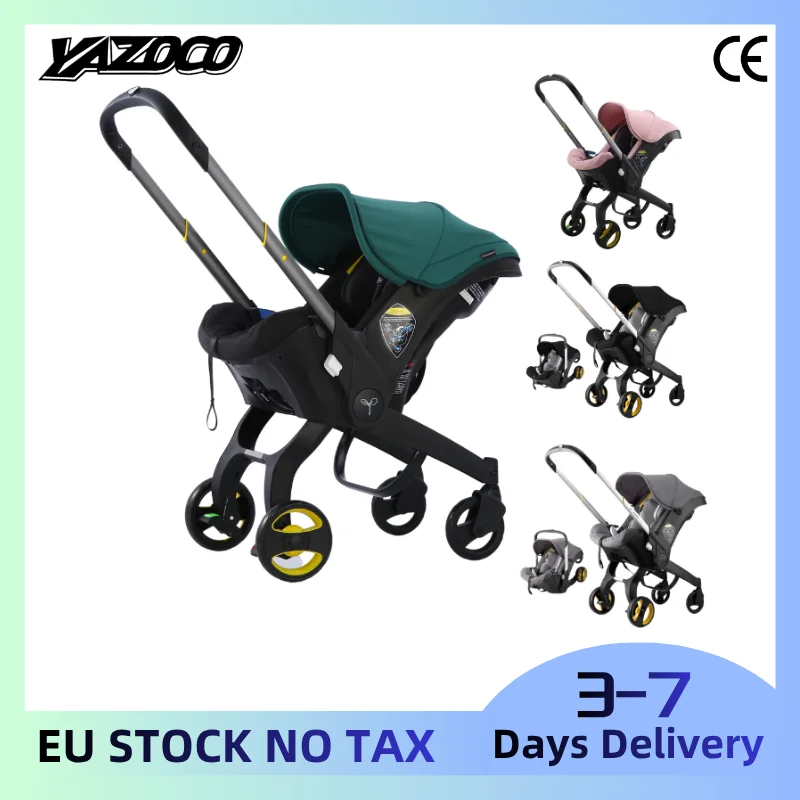 Sistema de Viaje para Bebés 3 en 1, Cochecito Plegable de Alta Gama con Asiento de Coche Desmontable para Bebés, Cochecito Ligero con Estructura de Aluminio y Amortiguación para Recién Nacidos de 0 a 4 Años