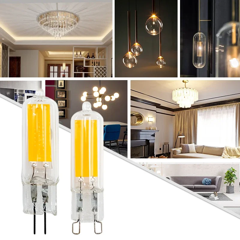 10 unids/lote lámpara LED G9 más brillante G4 AC 220V 230V 240V 6W 9W bombilla Led COB de vidrio foco blanco cálido/frío reemplazar luz halógena