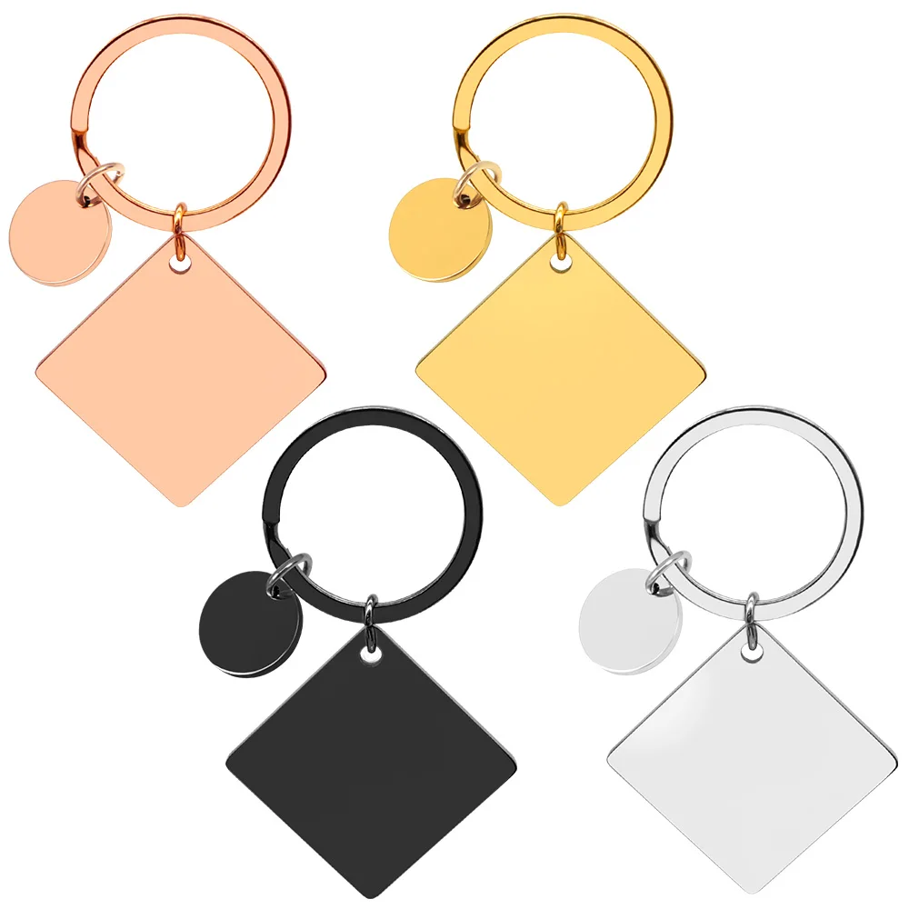 20 juegos de etiquetas de identificación para perros y mascotas, llavero personalizado cuadrado en blanco de Metal con espejo de acero inoxidable, accesorios antipérdida grabables