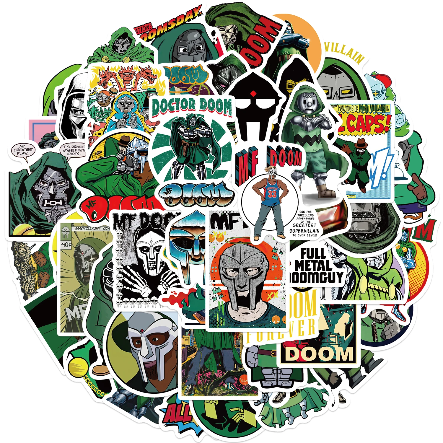 50 Uds rapero de Hip Hop Mf Doom pegatinas cantante Graffiti monopatín DIY teléfono equipaje portátil guitarra juguetes calcomanías pegatina para ventilador