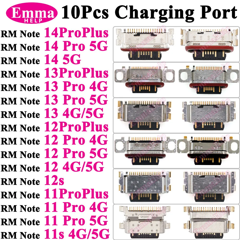 10 Conectores de Puerto de Carga USB para Xiaomi Redmi Note 11 12 13 Pro Plus 12s 11s 14Pro 4G 5G 12Pro, Enchufe de Carga