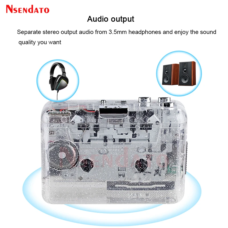 Reproductor de Audio Portátil Transparente con USB, Reproductor de Casetes, Grabador de Música, Conversor de Casete a MP3 para PC, Reproductor de MP3 con USB