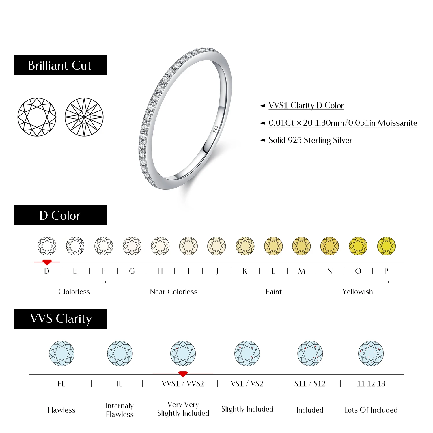 Anillo MODIAN de moissanita Simple eternidad, Plata de Ley 925, anillos de boda finos simples brillantes para mujer, joyería fina