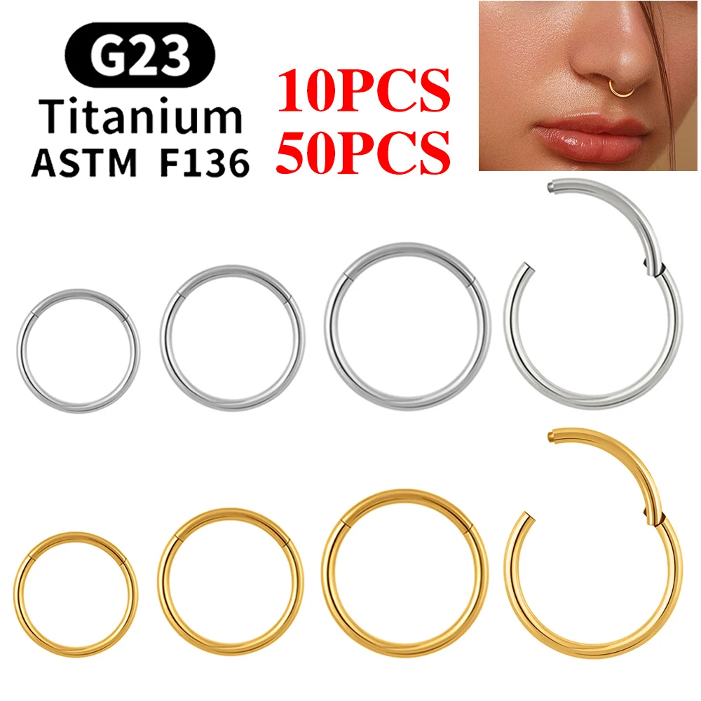 10/50 Uds ASTM F136 anillo de titanio para la nariz con bisagras Clicker segmento tabique aro mujeres hombres cartílago de la oreja pendiente de hélice joyería Piercing