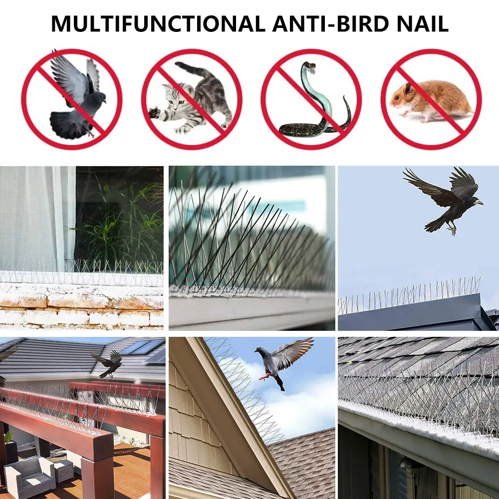 Juego de repelente de aves de acero inoxidable, 12 Uds., picos para palomas, disuasivo, antiaves, palomas, ardilla, gatos, repelente para techo de valla de jardín