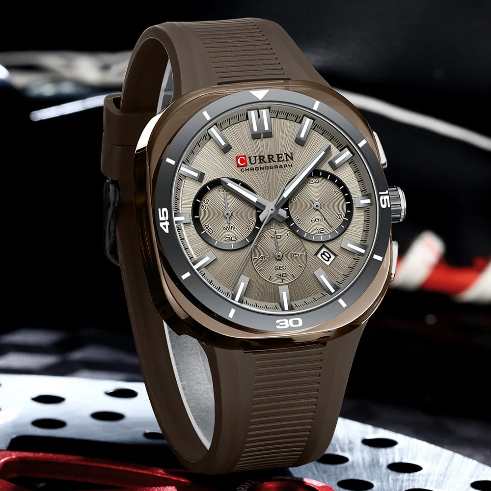 Relojes de Cuarzo CURREN 8502 Nuevos para Hombre, Cronógrafo, Calendario, Luminosos, Deportivos, Resistentes al Agua 30M, Correa de Silicona, Reloj de Pulsera para Hombre