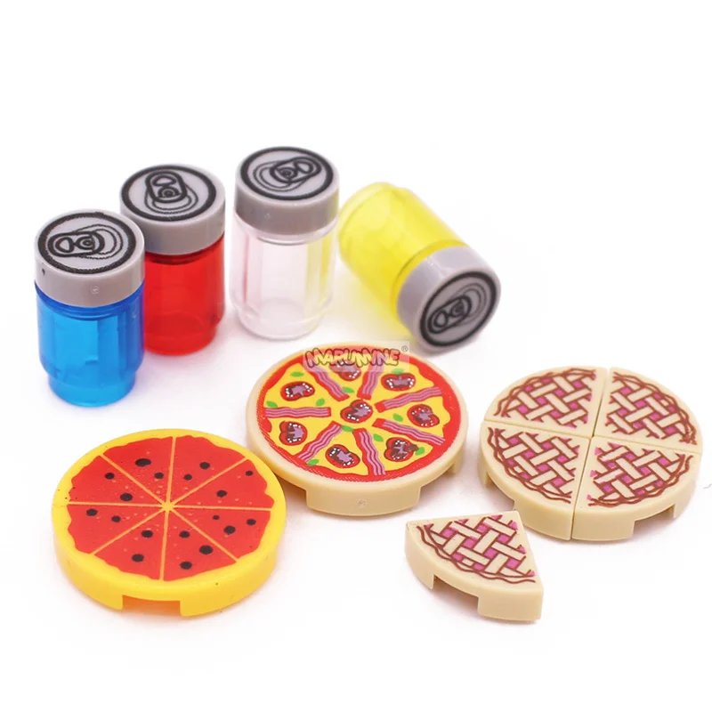 Marumine-Mini bloques de construcción de alimentos, accesorios de cocina, hamburguesa, Pizza, patatas fritas, pastel, galletas de Chocolate, ladrillos MOC, piezas de cesta de juguete