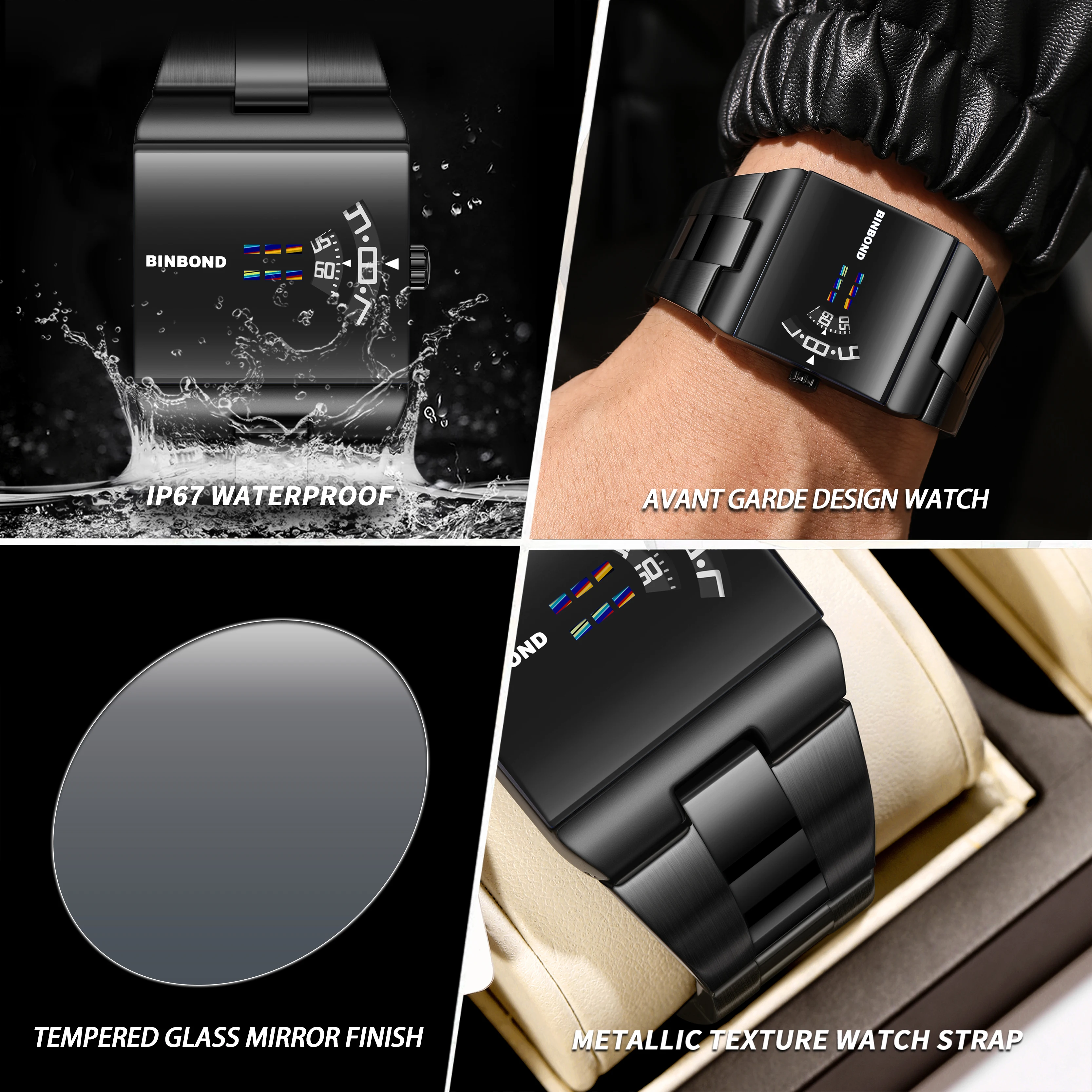 Reloj BINBOND de diseño original, resistente al agua, para hombre, reloj de cuarzo preciso, de lujo, deportivo, resistente, informal.