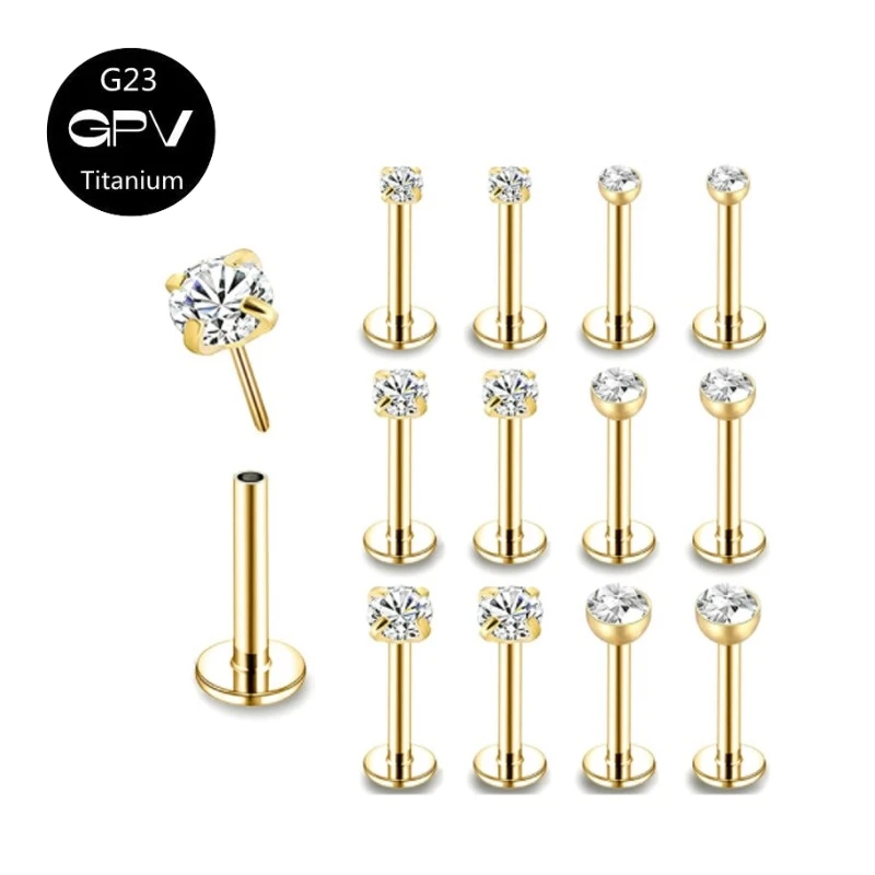 10 Uds G23 titanio 20g 18g 16g 14g Pin de empuje sin rosca Labret labio Piercing F136 cartílago de la oreja hélice Tragus Stud Piercing corporal