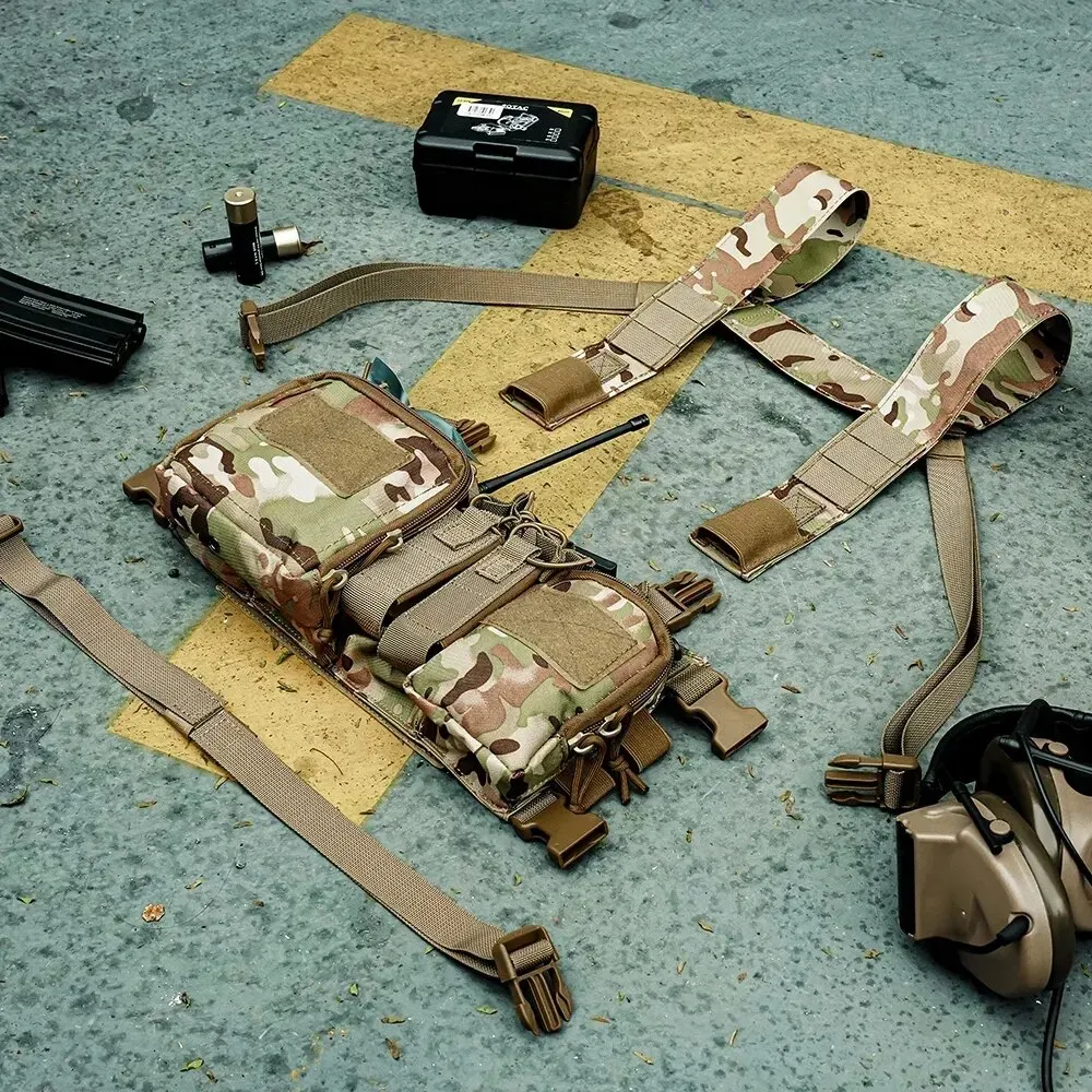 Chaleco táctico para el pecho, bolsa de aparejo, chaleco de entrenamiento de campo, correa de camuflaje multifuncional con múltiples bolsillos para acampar al aire libre, paquete de partido CS