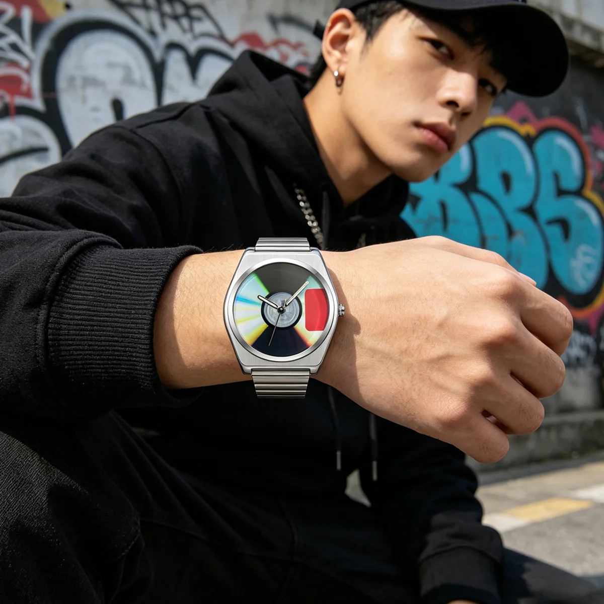 Reloj de Cuarzo para Hombre 2026 con Diseño de Esfera Redonda, Patrones Digitales Personalizados con Graffiti, Simple pero Retro, Elegante y de Alta Gama