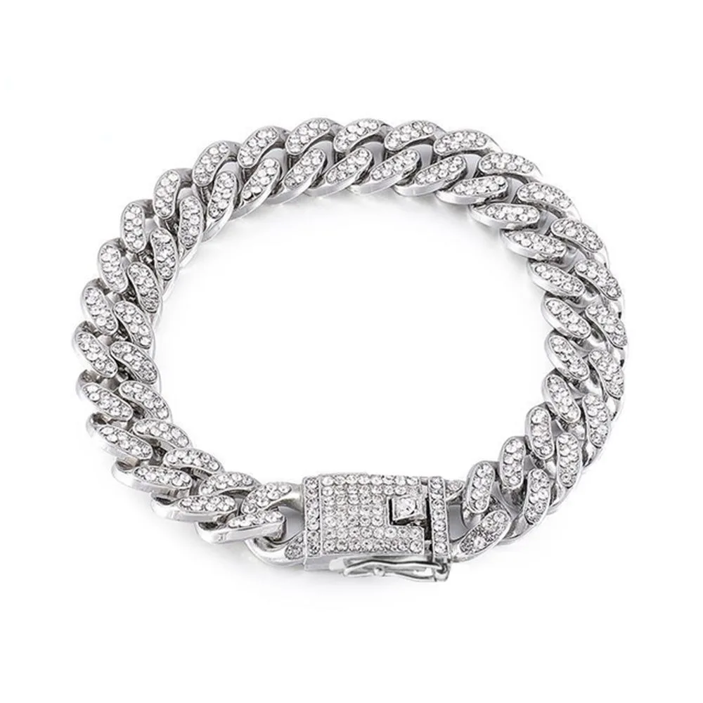 Collar de cadena para perro con diamantes de imitación, Collar de cadena de Metal de lujo de acero inoxidable, Collar de cadena para cachorro y gato, joyería para perro