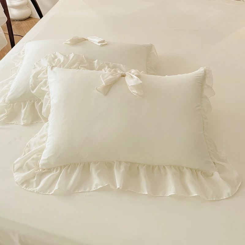 Juego de cama blanco de 3 uds., funda nórdica con volantes (1 funda nórdica + 2 fundas de almohada, sin núcleo) para dormitorio y habitación de invitados