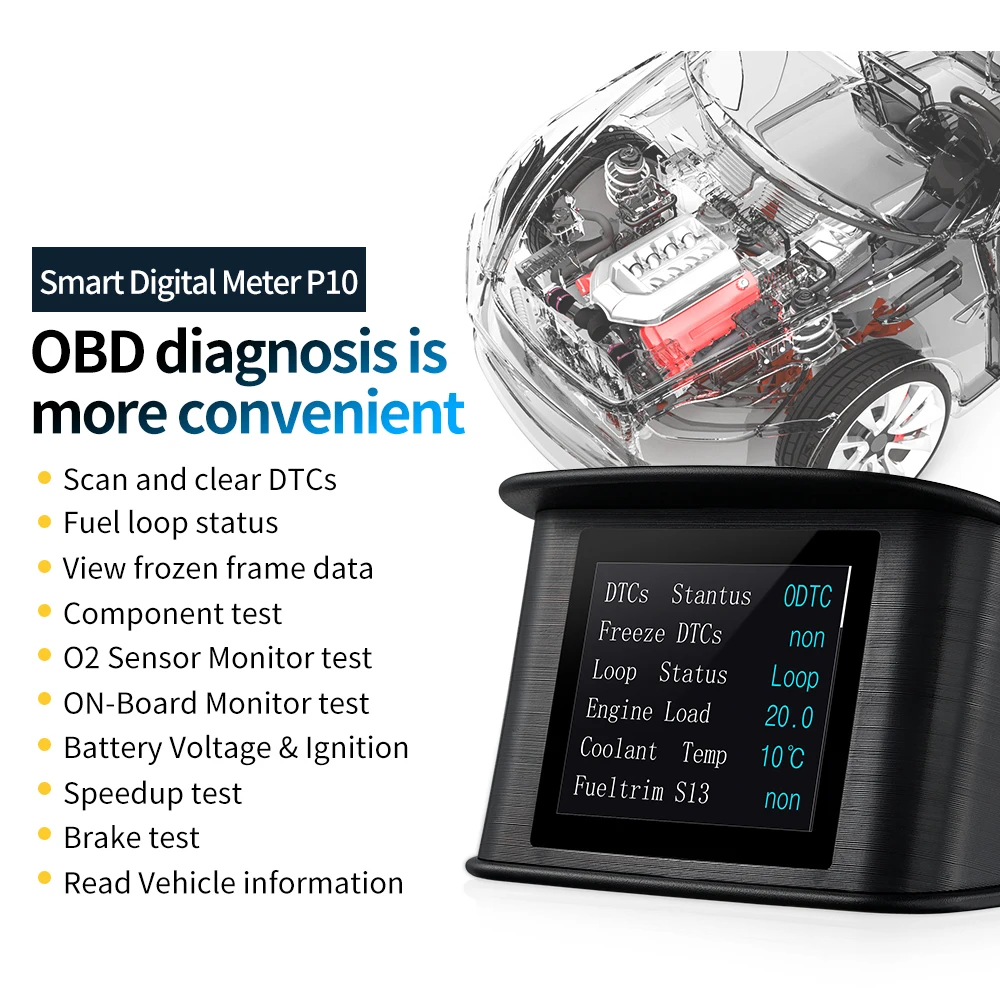 Pantalla frontal de coche P10 OBD2 HUD, velocímetro Digital TFT LCD, ordenador de bordo automático con consumo de combustible, temperatura del agua