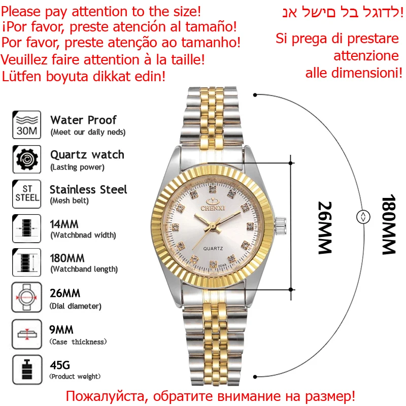 Marca CHENXI, reloj dorado de lujo para mujer, reloj para mujer, vestido para mujer, relojes de pulsera impermeables de cuarzo con diamantes de imitación