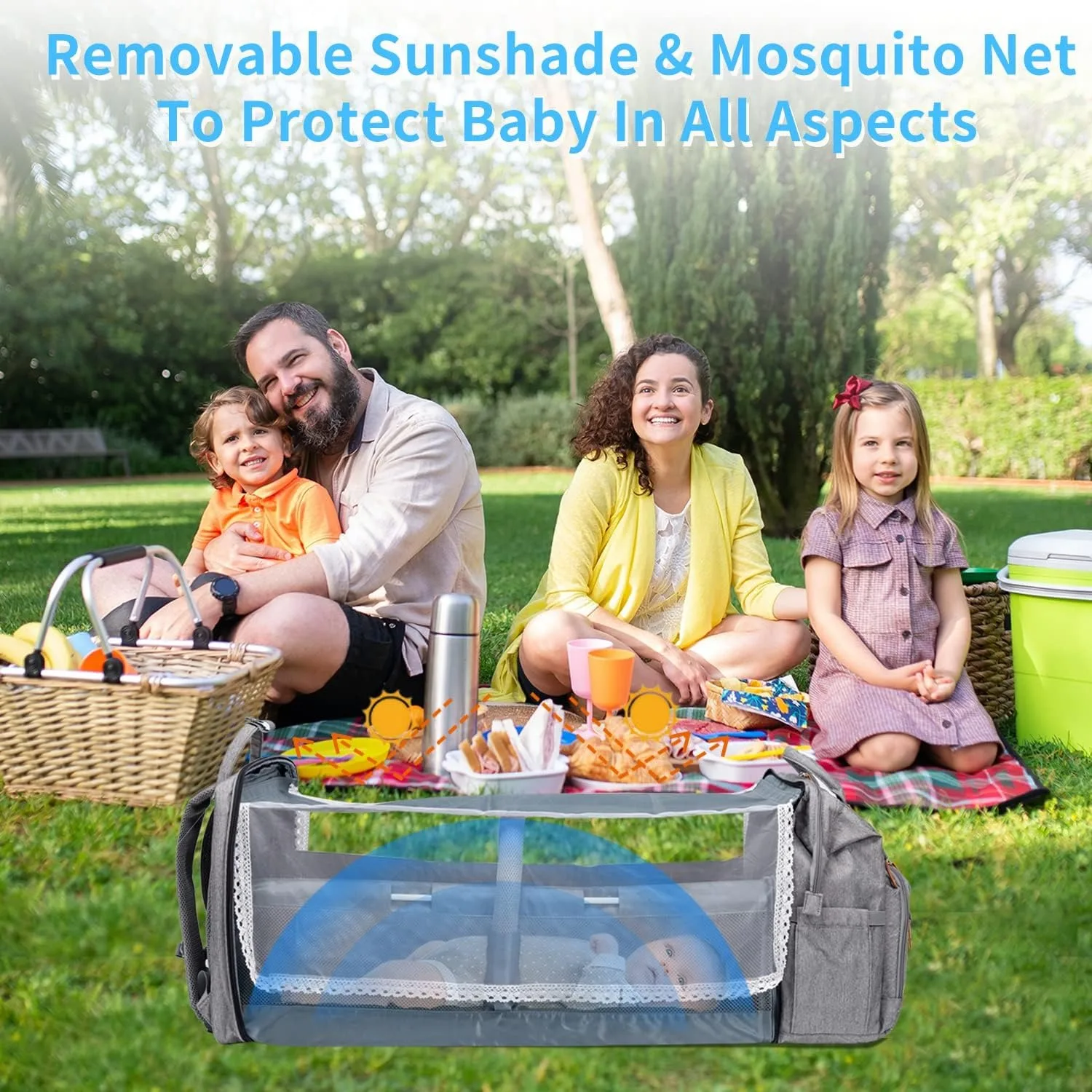 Mochila Cambiador de Bebé con Gran Capacidad, Bolsa de Viaje Portátil para Pañales con Cuna Plegable, Bolsas Multifuncionales para Bebé y Colchoneta Cambiador Móvil, Mochila Cuna para Bebé