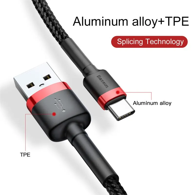 Cable Baseus USB tipo C para Huawei Honor Xiaomi Samsung cargador rápido cargador USB C cable de datos