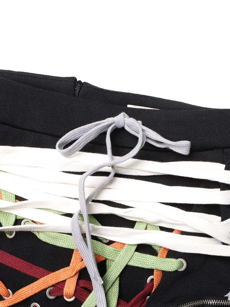 TWOTWINSTYLE-falda con cordones empalmados para mujer, ropa de calle de colores, cintura alta, dobladillo Irregular, Patchwork, cremallera, elegante