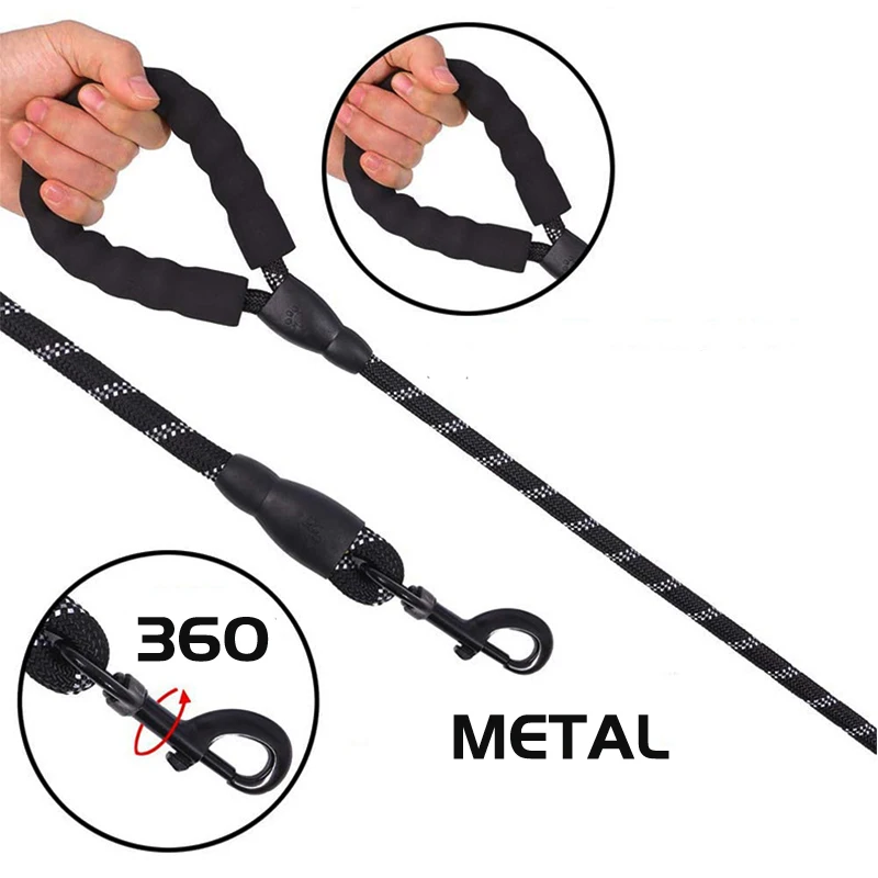 Correas fuertes para perros de 120/150/200/300CM, correa para perros con mango suave, correa reforzada para perros pequeños, medianos y grandes, suministros para perros grandes