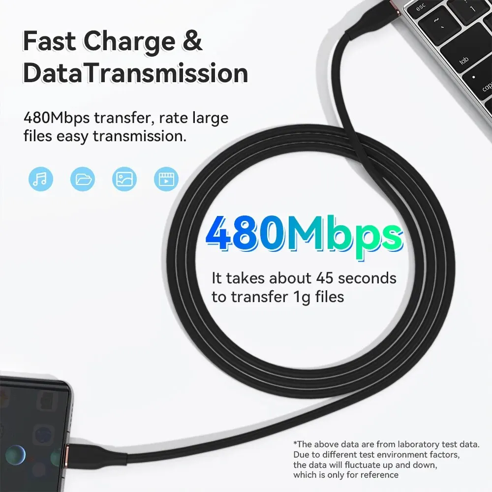 ASOMETECH 2M 60W Cable USB C rápido Cable tipo C Cable de datos de carga rápida cargador Cable USB C para Samsung S21 S20 A51 Xiaomi Mi 10