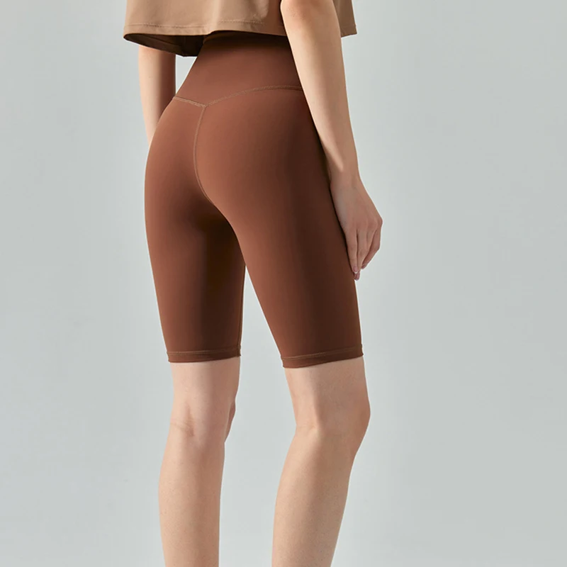 Pantalones cortos deportivos de Yoga para mujer, Shorts ajustados de ciclismo para mujer, pantalones cortos transpirables desnudos para correr, pantalones cortos de Fitness de cintura alta de secado rápido