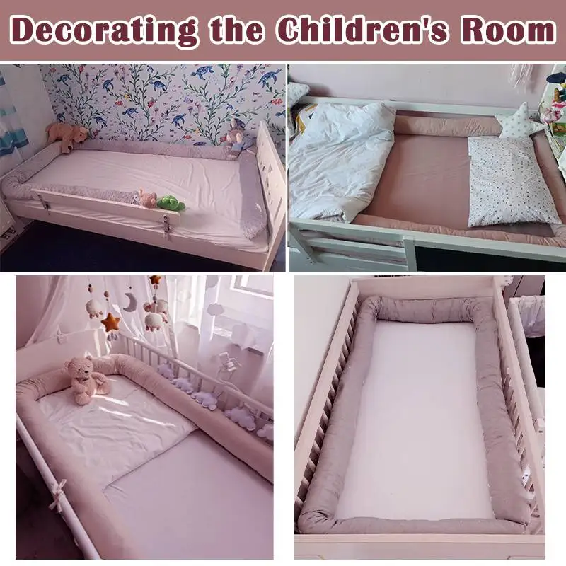  ﻿   Cojín de almohada para cama de bebé, Protector de cuna infantil de 2M de largo, altura de 8cm, decoración para habitación de cuna, juego de cama