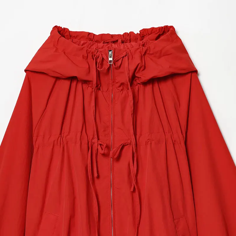 Nlzgmsj Chaqueta Casual con Capucha Roja para Mujer, Primavera 2026, Manga Larga, Cierre de Cremallera, Chaqueta Corta, Moda Y2K