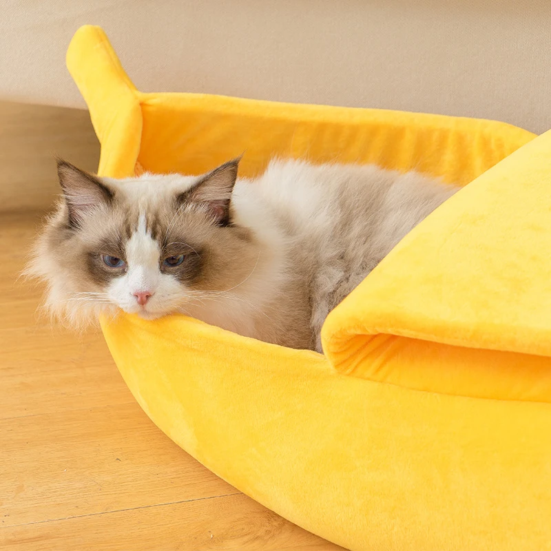 Cama de invierno para gatos y plátano, camas divertidas y acogedoras para gatos, cesta portátil duradera y cálida para mascotas, perrera, cojín para perros, suministros para gatos de invierno