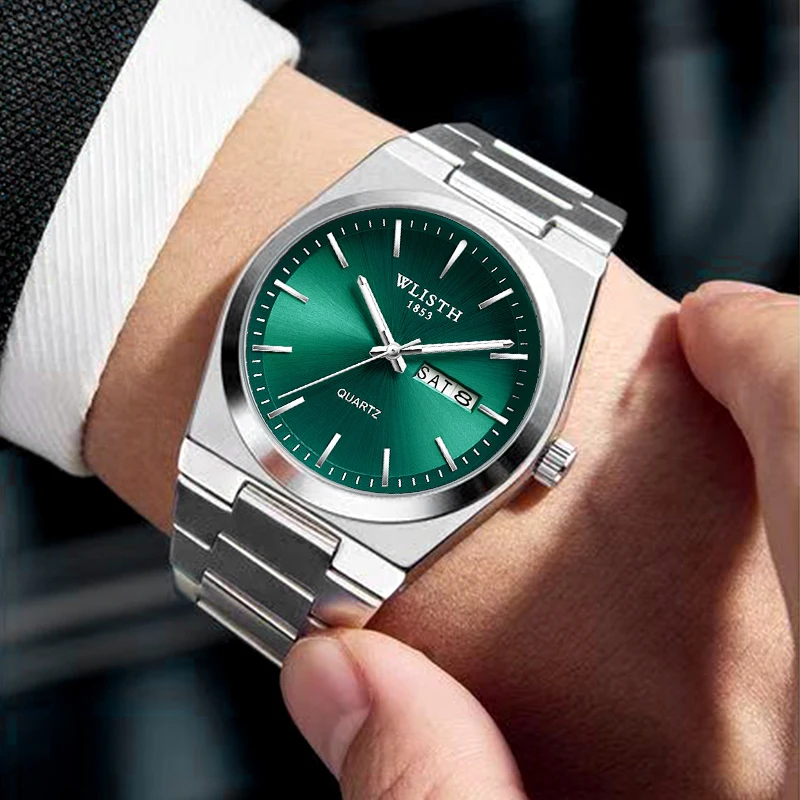 Reloj WLISTH de lujo para hombre, reloj de negocios a la moda resistente al agua, reloj de acero inoxidable para hombre, relojes de cuarzo informales, reloj deportivo para hombre