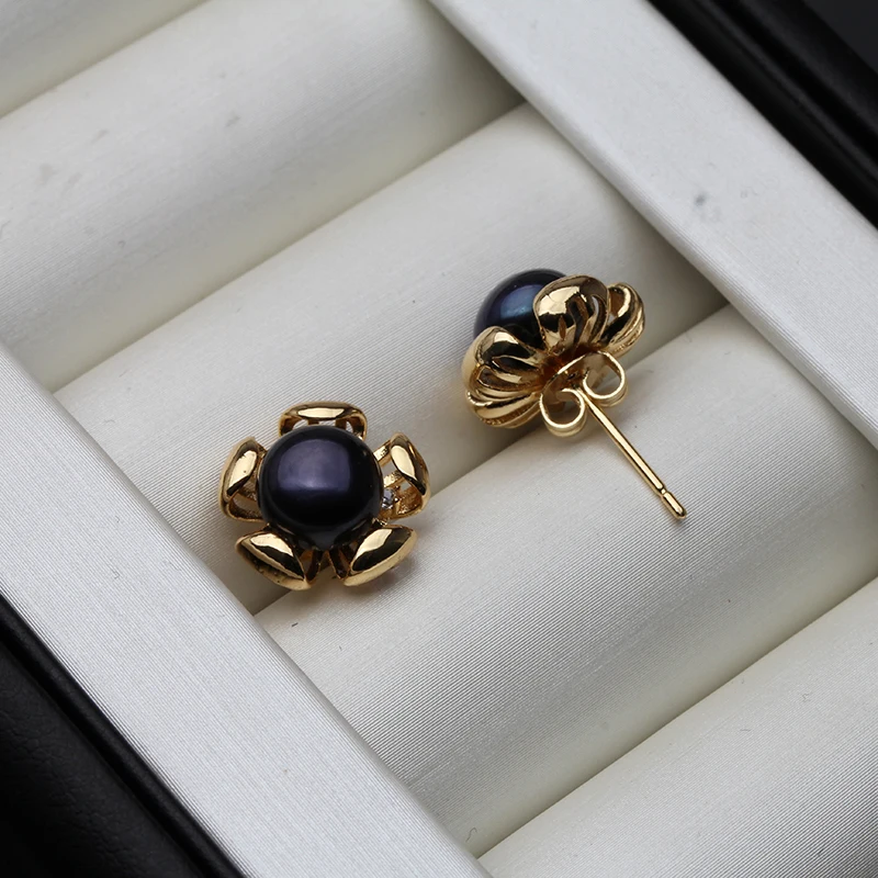 Pendiente de perlas de agua dulce cultivadas reales, plata 925, bonitos pendientes de perlas negras para boda, esposa, niña, cumpleaños