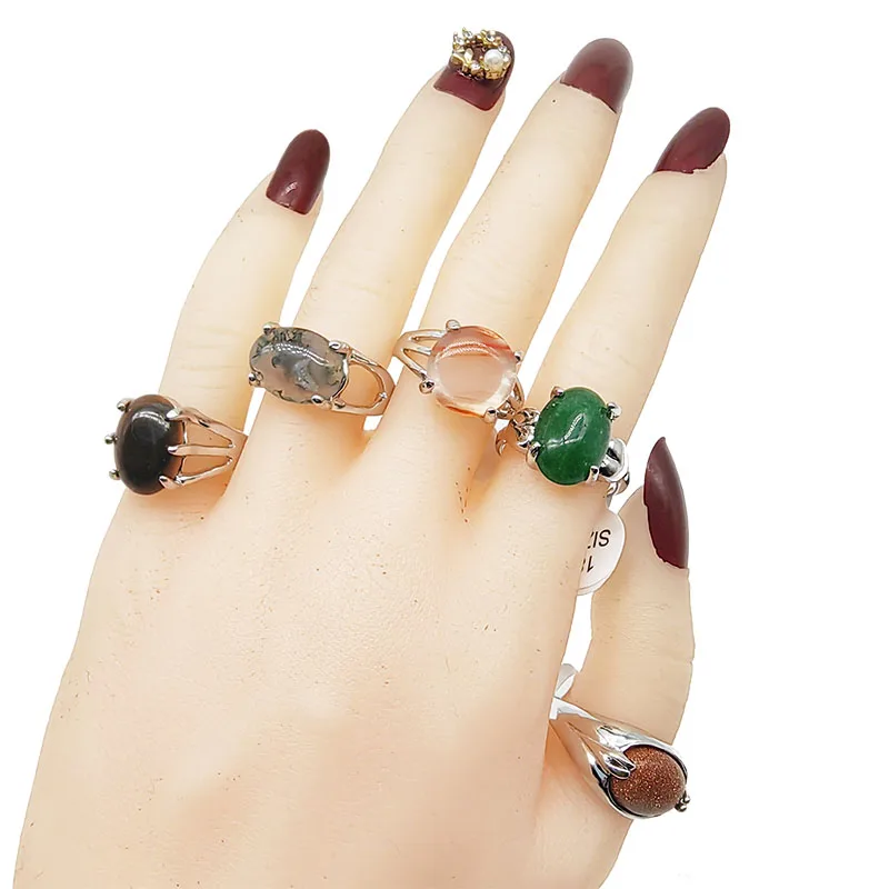 20 unids/lote, venta al por mayor, anillos de dedo de piedra Natural de estilo mixto para mujer, ágata roja de lujo, joyería de piedra arenisca azul caliente, regalo para niña