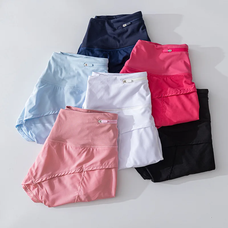 Pantalones cortos de 2,5 "para mujer, pantalones cortos atléticos de cintura alta para Yoga, pantalones cortos de entrenamiento para motorista forrados, pantalones cortos de gimnasio con bolsillo con cremallera para verano