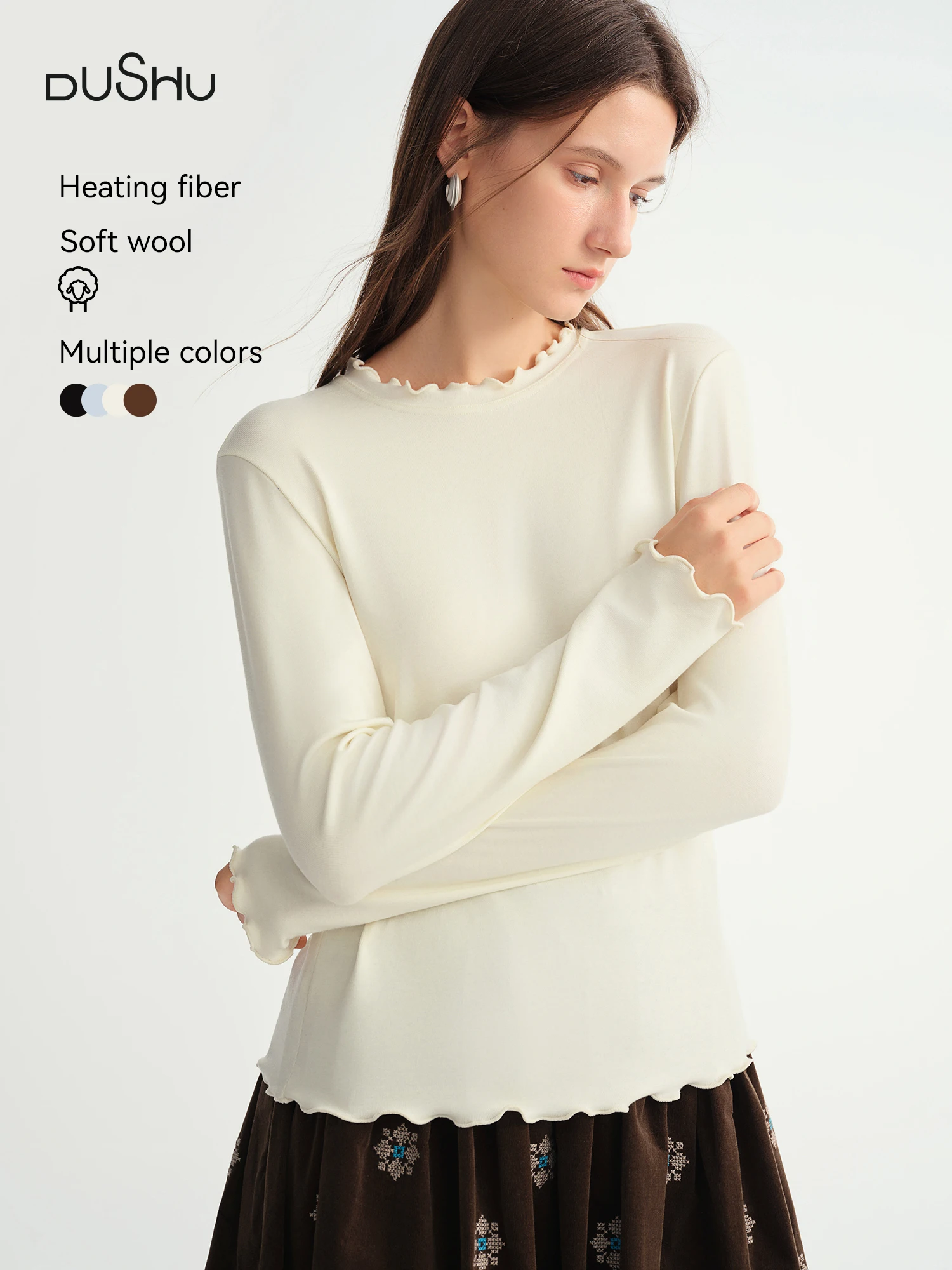 DUSHU-camisetas de lana autocalentables con cuello medio alto, Bralette palangre de punto suave para mujer, jerséis curvos de Color sólido para otoño e invierno