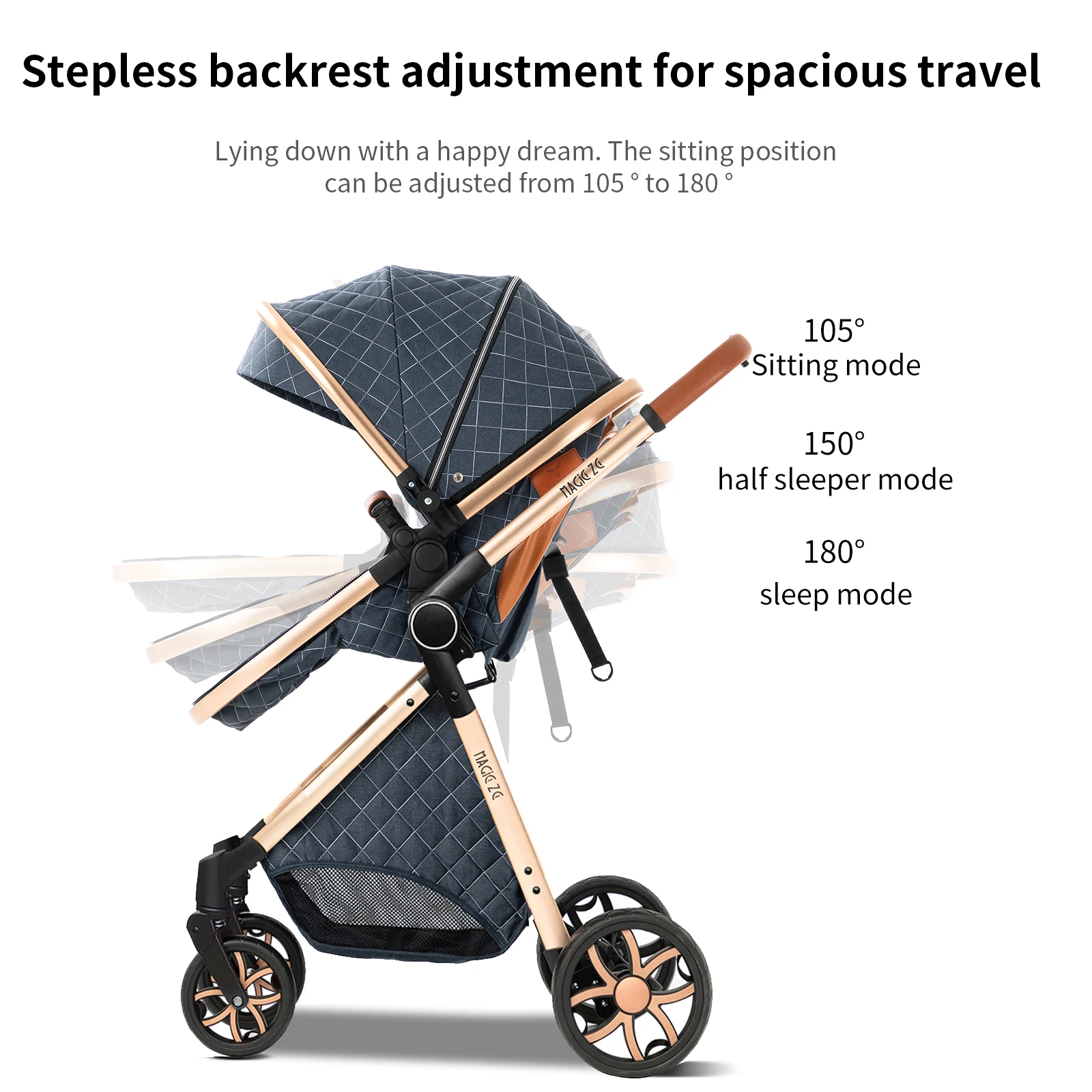 Sistema de Viaje para Bebé 3 en 1 Magic ZC, Cochecito Compacto Plegable con Capazo, Silla de Auto para Bebé y Asiento Reversible, Cochecito de Alta Gama, Ruedas con Amortiguación, Manillar Ajustable, Plegado con una Mano, Desde Recién Nacido Hasta Niño Pequeño, Beige
