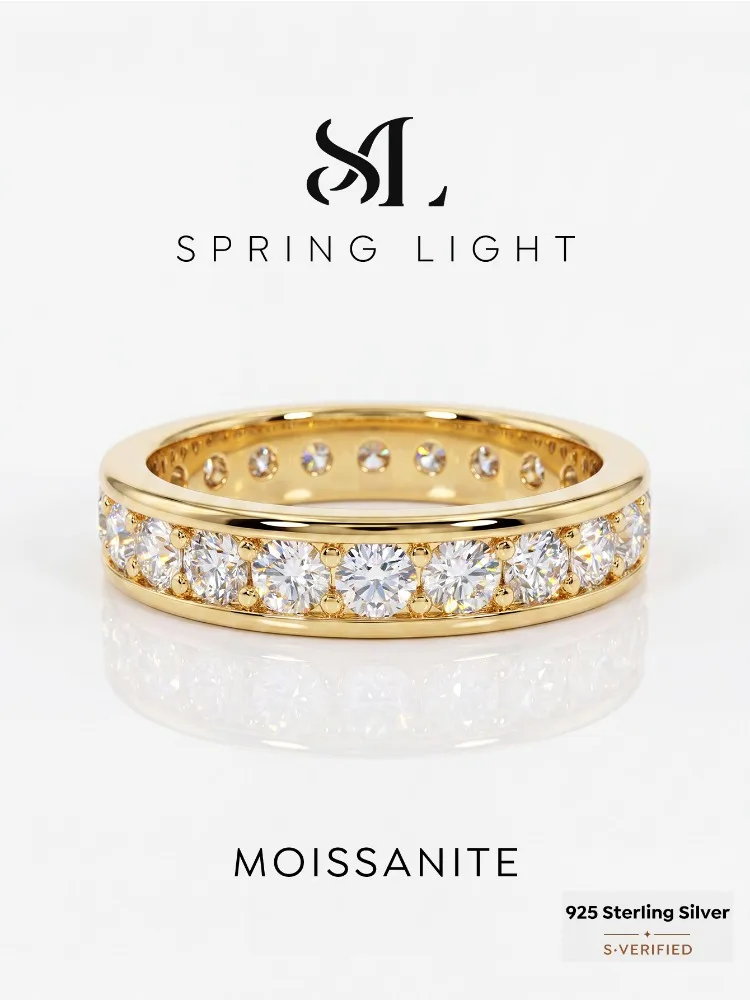 Anillos de Diamante Moissanita Redondo Real de Lujo con Certificado para Mujer, Aniversario, Boda, Plata de Ley 925, Joyería Fina