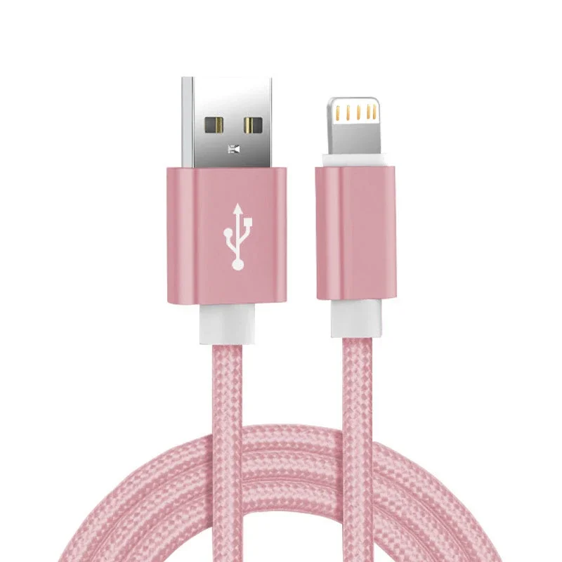 Cable cargador USB trenzado de nailon metálico para iPhone 14 8 7 6S Plus X XR XS 11 12 13 Pro Max iPad 9 Cable de datos de carga rápida 1m 2m 3m