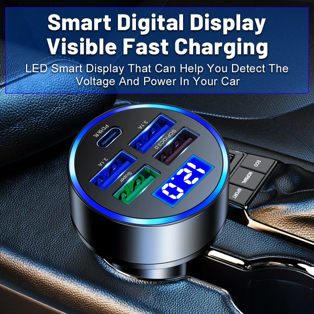 Cargador de coche USB PD de 250W, adaptador de teléfono USB tipo C de carga rápida para iPhone 13 Pro, Xiaomi, Huawei, Samsung, cargador rápido para coche