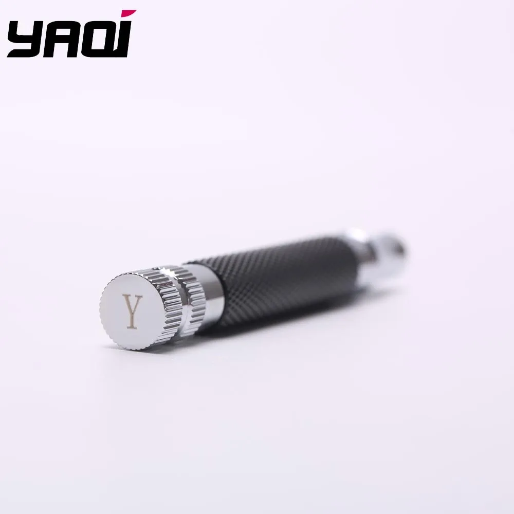 Yaqi Mango de afeitar de seguridad de latón de color negro y cromado para hombre