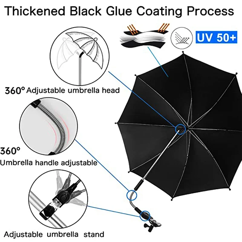 Sombrilla con protección UV para cochecito de bebé, cubierta Universal a prueba de lluvia con abrazadera, accesorios para cochecito de bebé