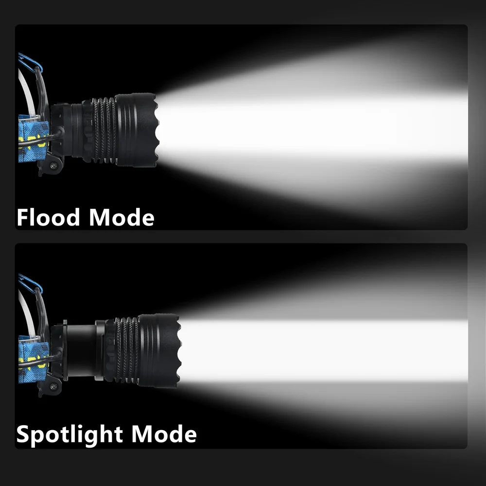 Linterna frontal de alta potencia con 4 LED, foco de largo alcance, lámpara frontal con Zoom telescópico, luz fuerte para acampar al aire libre y pescar